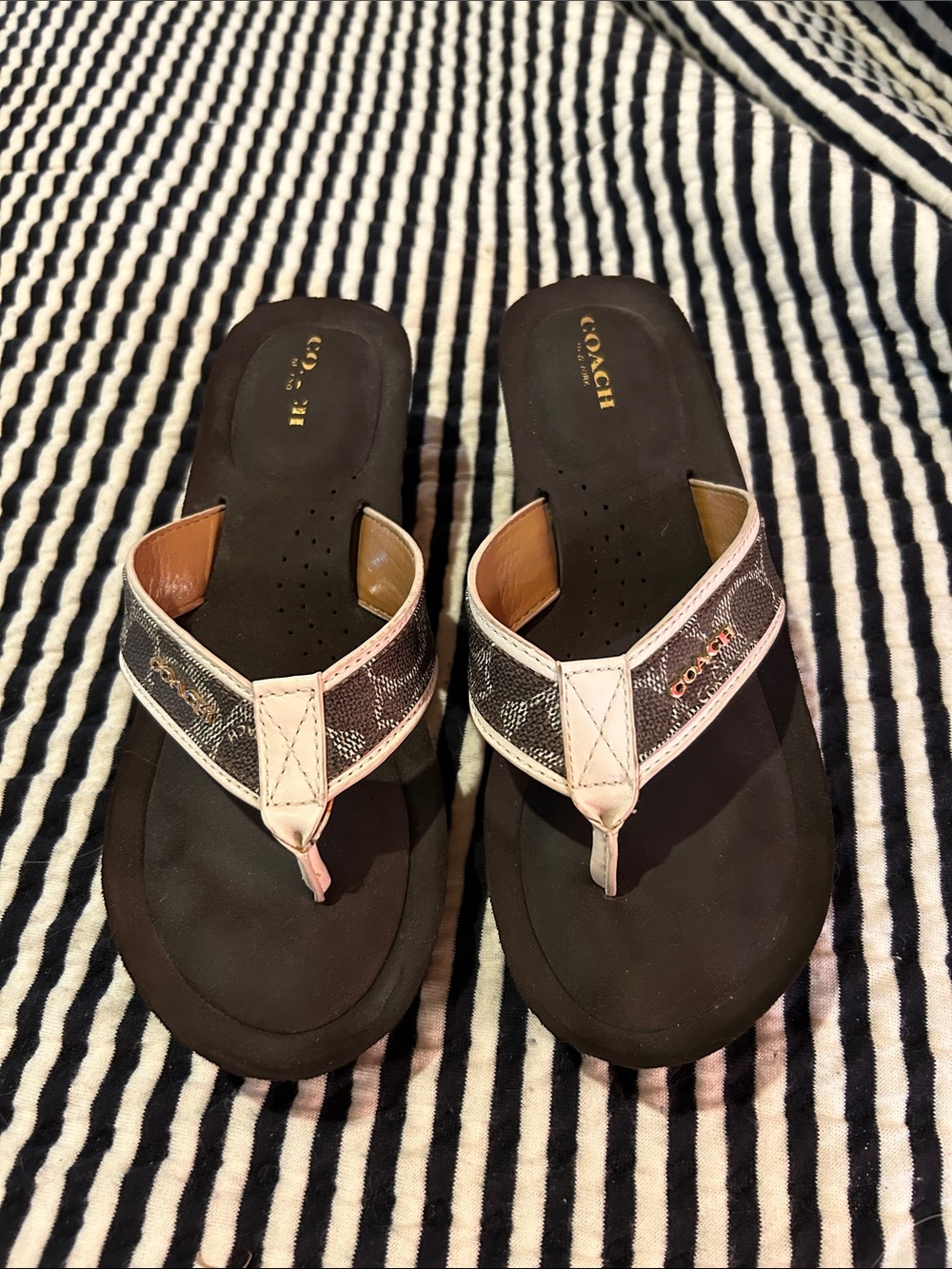 Coach Black and White Signature Flip Flop Sandals